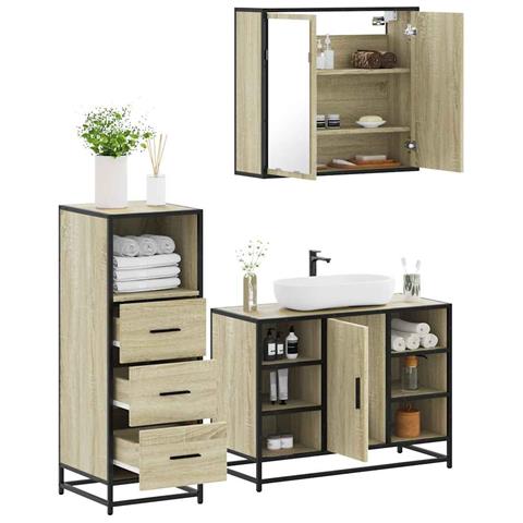 Set Mobili da Bagno 3 pz Rovere Sonoma in Legno Multistrato - Foto 2