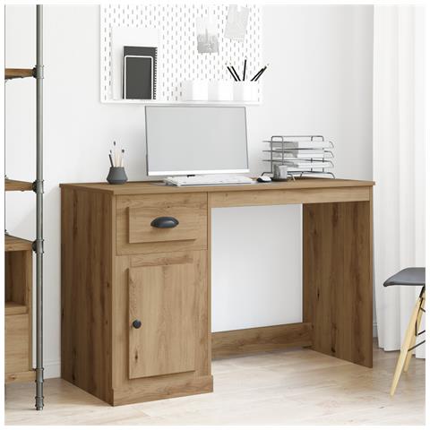 Scrivania  con spazio di archiviazione in rovere artigianale 50x115x75 cm in legno ingegnerizzato - Foto 2