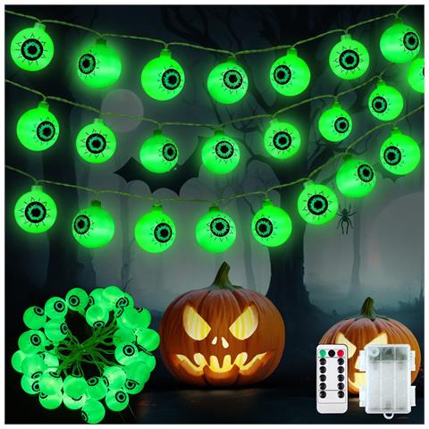 Catena Luminosa Di Halloween 5 M 30 Led Bulbi Oculari Verdi 8 Modalità - Foto 2
