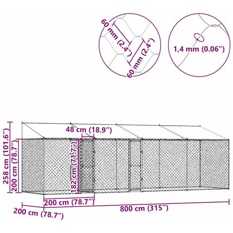 Gabbia per cani Argento 800 x 200 x 256 cm Acciaio zincato - Foto 9
