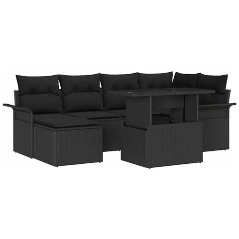 Set Divano da Giardino con cuscino 7 pcs Nero Poly Rattan - Foto 1