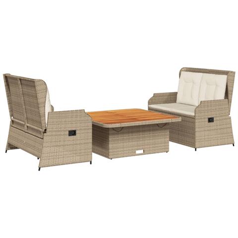 Set Divani da Giardino 3 pz con Cuscini in Polyrattan Beige - Foto 1