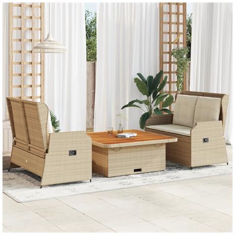 Set Divani da Giardino 3 pz con Cuscini in Polyrattan Beige - Foto 2