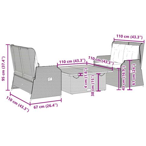 Set Divani da Giardino 3 pz con Cuscini in Polyrattan Beige - Foto 9