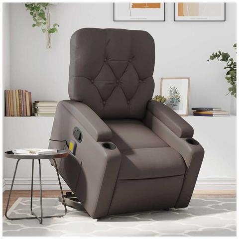 Poltrona Alzapersona Reclinabile Massaggio Marrone Similpelle - Foto 2