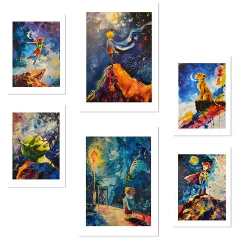 Set Di 6 Stampe Figure Per Bambini Con Illustrazioni Di Design Per Decorare Le Pareti Della Tua Casa, Ufficio, Negozio E Attività Commerciale A3 & A4 Senza Cornice - Foto 1