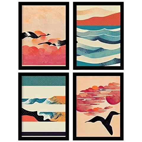 Set Di 4 Stampe Uccello Posters In Arte Astratta Illustrazioni E Manifesti Di Galassie Artistiche Moderne E A Colori Per L'interior Cornice Nera A3 - Foto 1