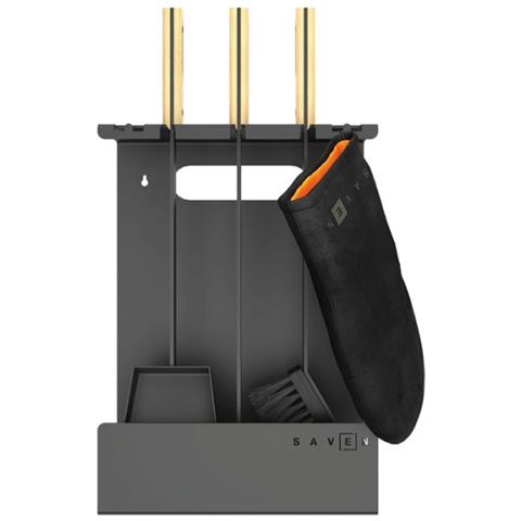 Set Attrezzi Per Camino 3 Pezzi In Acciaio E Legno Nero - Set 3 L - Foto 1