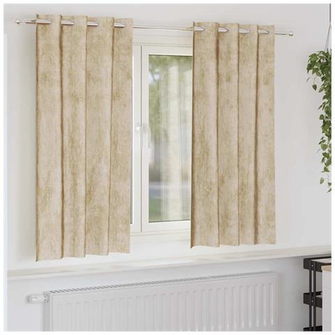 Tenda con tende 2 pcs Crema 175 x 140 cm Velluto - Foto 2