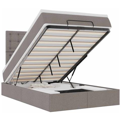 Struttura Letto Pouf con Materasso Tortora 120x190 cm Tessuto - Foto 1