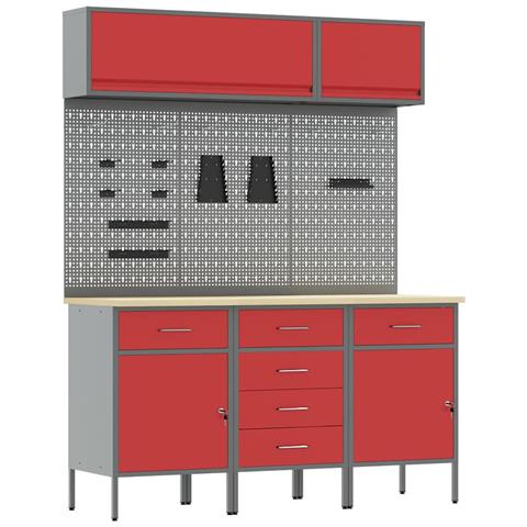 Set di mobili da lavoro con cassetto con blocco 8 pcs Rosso - Foto 1