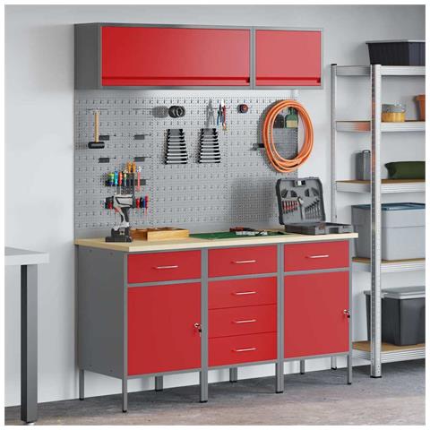 Set di mobili da lavoro con cassetto con blocco 8 pcs Rosso - Foto 2