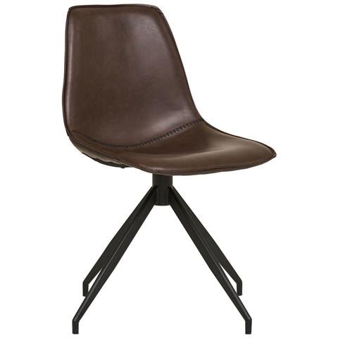 Set 2 Sedie Da Pranzo Girevoli Monaco In Ecopelle Marrone Scuro Con Gambe Nere - Foto 1