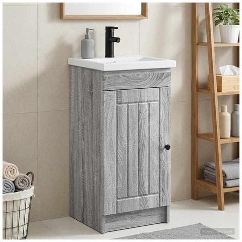 Mobile da bagno con lavabo Sonoma grigio 42 x 40 x 84,5 cm - Foto 2
