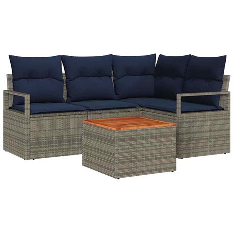 Set Divano da Giardino con cuscino 5 pcs Grigio polyrattan - Foto 1