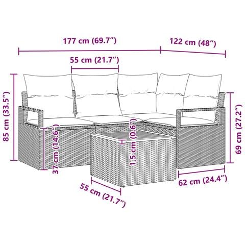 Set Divano da Giardino con cuscino 5 pcs Grigio polyrattan - Foto 9