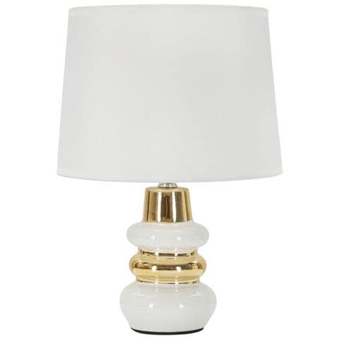 Lampada Da Tavolo Liara Bianca E Oro In Ceramica Con Paralume In Tessuto — Ø 23×32 Cm - Foto 1