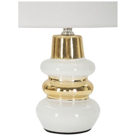 Lampada Da Tavolo Liara Bianca E Oro In Ceramica Con Paralume In Tessuto — Ø 23×32 Cm - Foto 2
