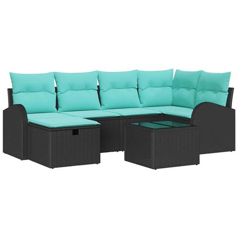 Set Divano da Giardino con cuscino 7 pcs Nero Poly Rattan - Foto 1