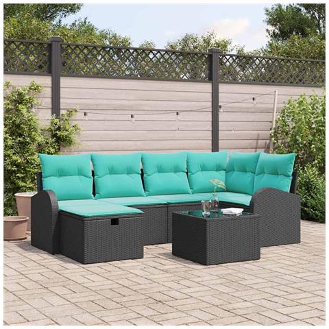 Set Divano da Giardino con cuscino 7 pcs Nero Poly Rattan - Foto 2