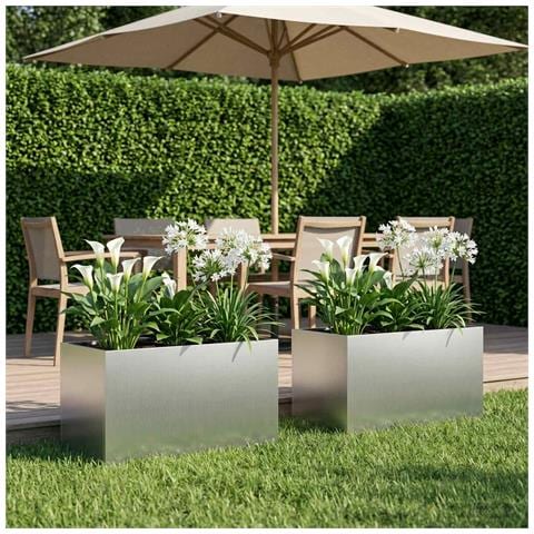 Vaso da giardino 2 pz Argento 80 x 50 x 50 cm Acciaio zincato - Foto 2