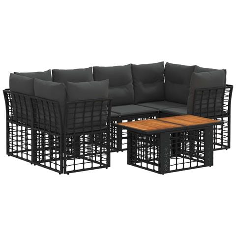 Set Divano da Giardino 7 pz Nero e Grigio scuro polyrattan - Foto 1