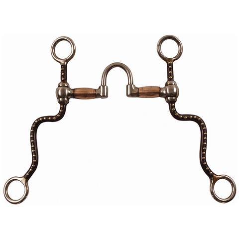 Morso correctional in ferro brunito a ponte snodato con aste decorate e imboccatura con rulli in rame - Foto 1