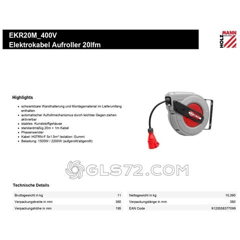 Avvolgicavo Elettrico 20 Mt Presa 400v Holzmann Ekr20m_400v - Foto 2