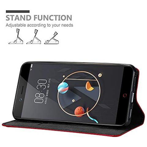 Custodia Compatibile Con Zte Nubia Z17 Mini In Rosso Mela - Coperchio Protettiva Con Chiusura Magnetica, Funzione Stand E Tasca Per Le Carte - Foto 2