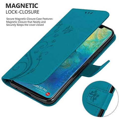 Custodia Compatibile Con Huawei Mate 20 Pro In Blu Fiore - Coperchio Protettivo In Design Floreale Con Chiusura Magnetica, Funzione Stand E Slot Per Carte - Foto 2