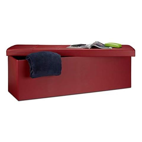 10019045 708 Sgabello Pieghevole Cassapanca Pouf Finta Pelle Rosso Scuro 114 X 38 X 38 Cm - Foto 1