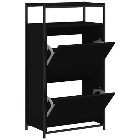 Scarpiera Nera 60x34x112 Cm In Legno Multistrato - Foto 2