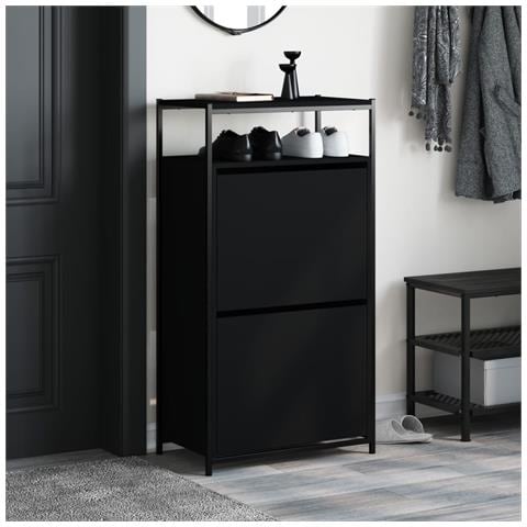 Scarpiera Nera 60x34x112 Cm In Legno Multistrato - Foto 3
