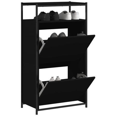 Scarpiera Nera 60x34x112 Cm In Legno Multistrato - Foto 1