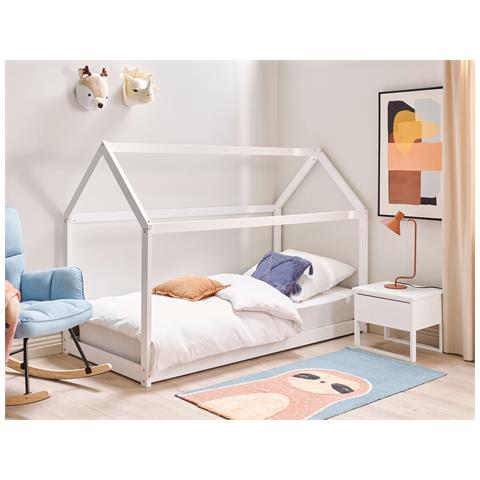 Letto Per Bambini Casa Legno Di Pino Tosse 90 X 200 Cm Bianco - Foto 1