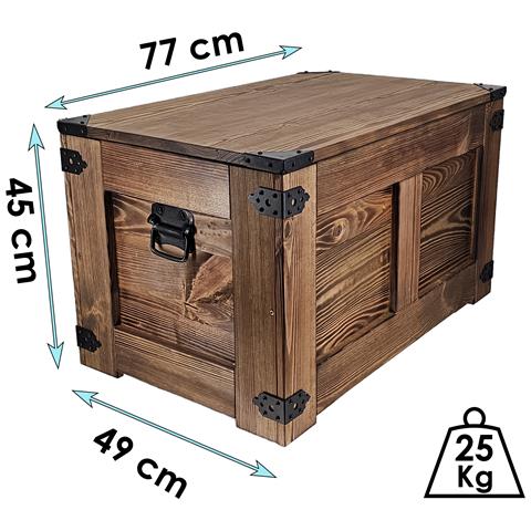 Tavolino Da Caffè, In Legno, A Forma Di Scrigno, Stile Rustico, 77 X 49 X 45 Cm, Realizzato A Mano, Con Olio Di Legno Eco Wengé - Foto 3