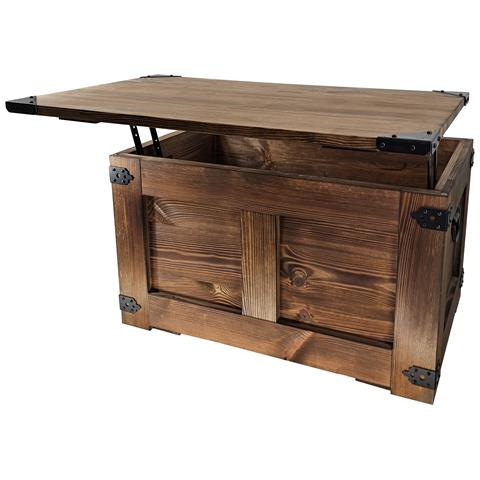 Tavolino Da Caffè, In Legno, A Forma Di Scrigno, Stile Rustico, 77 X 49 X 45 Cm, Realizzato A Mano, Con Olio Di Legno Eco Wengé - Foto 1