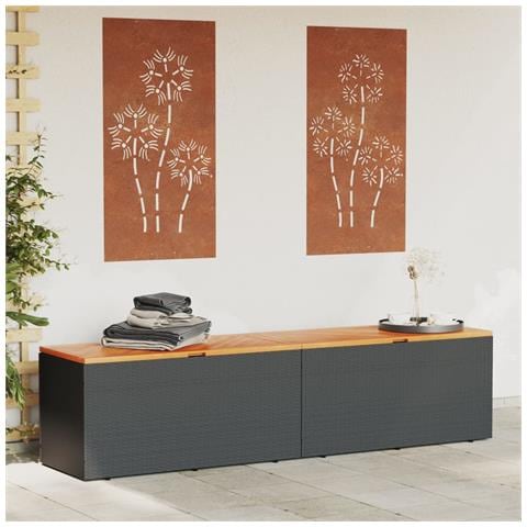 Contenitore Giardino Nero 220x50x54cm Polyrattan E Legno Acacia - Foto 2