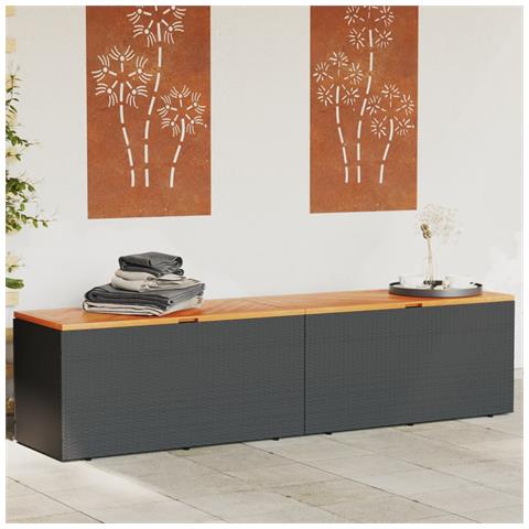 Contenitore Giardino Nero 220x50x54cm Polyrattan E Legno Acacia - Foto 8