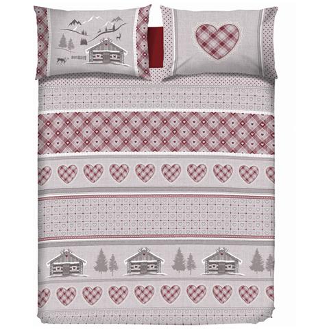 Copripiumino Sacco Piumone Cotone Flanella Pensieri Delicati Disegno Chalet Matrimoniale Rosso - Foto 1