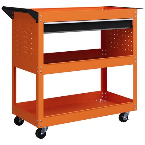 Carrello Porta Attrezzi con Manico Laterale, Cassetto e 3 Ripiani in Acciaio, 82x35x76 cm, Arancione - Foto 1