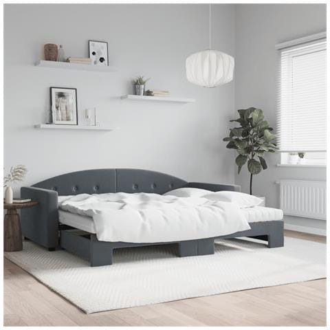 Divano Letto Estraibile Materassi Grigio Scuro 90x200cm Velluto - Foto 1