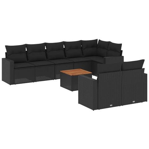 Set Divani Da Giardino 9 Pz Con Cuscini Nero In Polyrattan - Foto 2