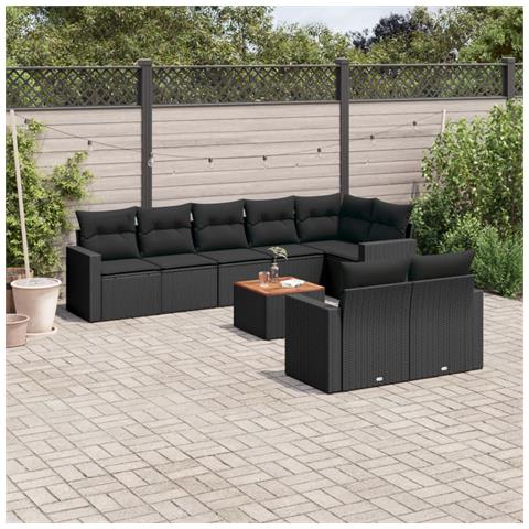Set Divani Da Giardino 9 Pz Con Cuscini Nero In Polyrattan - Foto 1