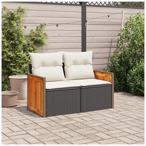 Divano Da Giardino Con Cuscini A 2 Posti Nero In Polyrattan - Foto 2