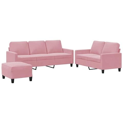 Set di Divani 3 pz con Cuscini rosa in Velluto - Foto 1