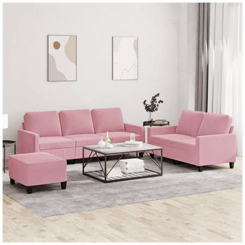 Set di Divani 3 pz con Cuscini rosa in Velluto - Foto 2