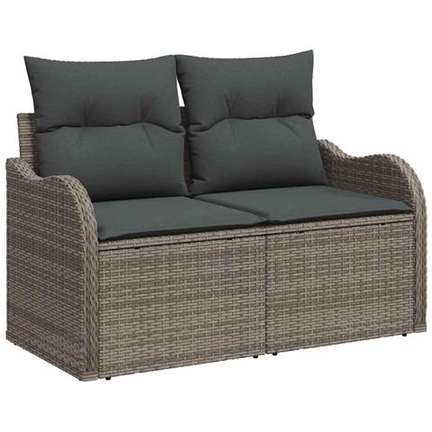 Set di Divani da Giardino 7 Pezzi con Cuscini Grigio Polyrattan, Divano da Giardino 2 Posti con Contenitore & Cuscini Grigio Polyrattan - Foto 1