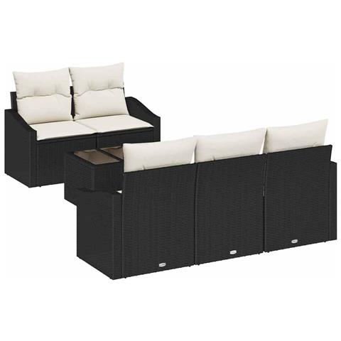 Set di Sofà da Giardino 6 Pezzi con Cuscini Nero Polyrattan - Foto 1