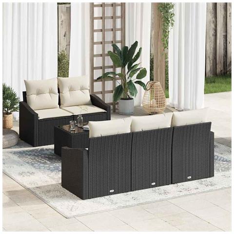 Set di Sofà da Giardino 6 Pezzi con Cuscini Nero Polyrattan - Foto 2